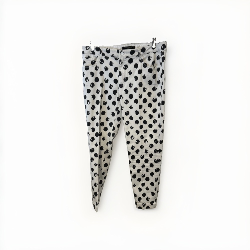Dolce & Gabbana Jeans Womens 48 White Polka Dot Skinny Mid Rise Kate Italy Denim